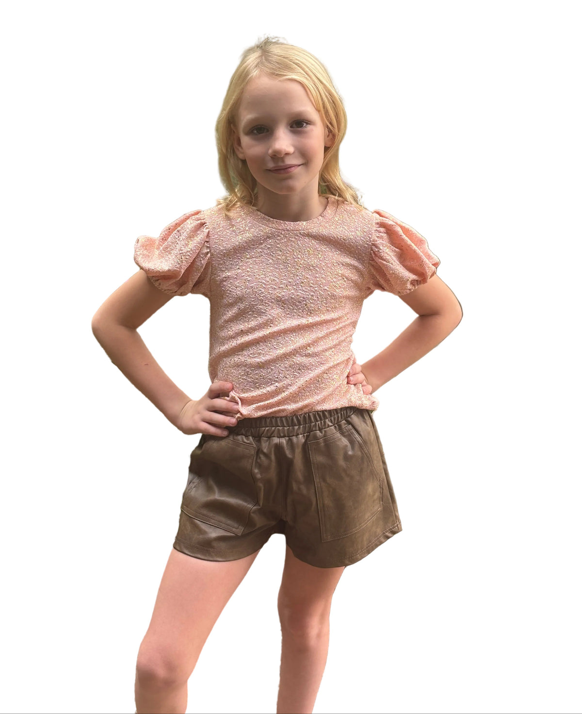 Kids Pleather Shorts - Brown by ML Kids - Leopard Grove product image 03