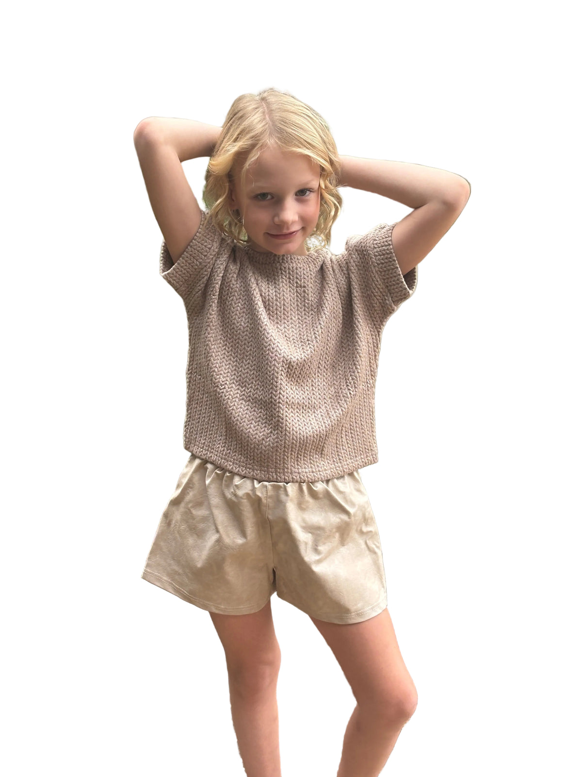 Kids taupe oversized half-sleeve sweater by ML Kids product image 1.