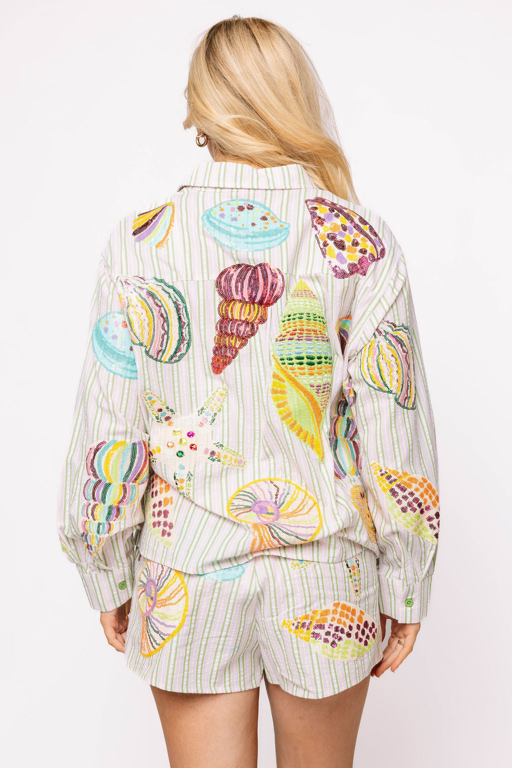 Queen of Sparkles Stripe Button Up Multi Shell Long Sleeve Top