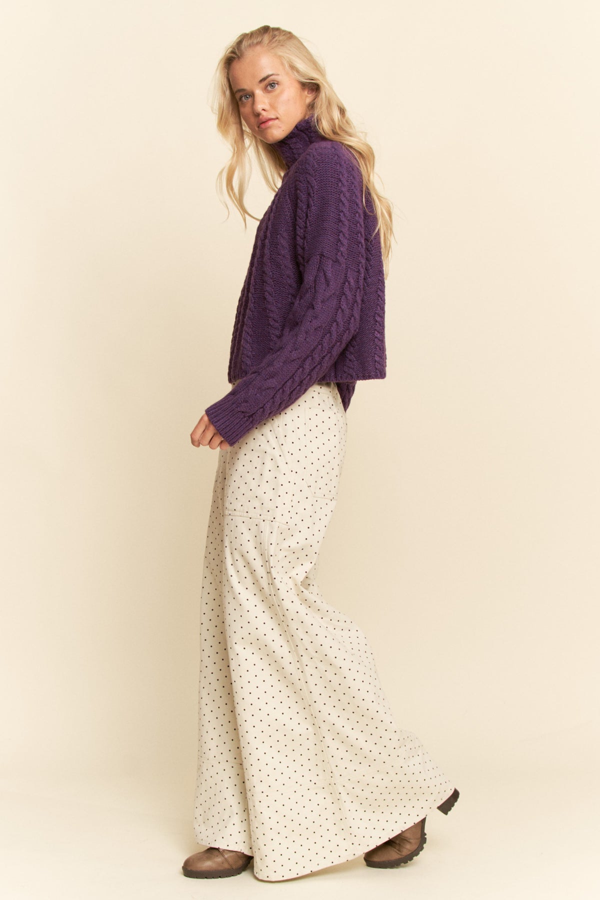 Navy polka dot on cream wide leg pants by Davi&Dani product image 3.
