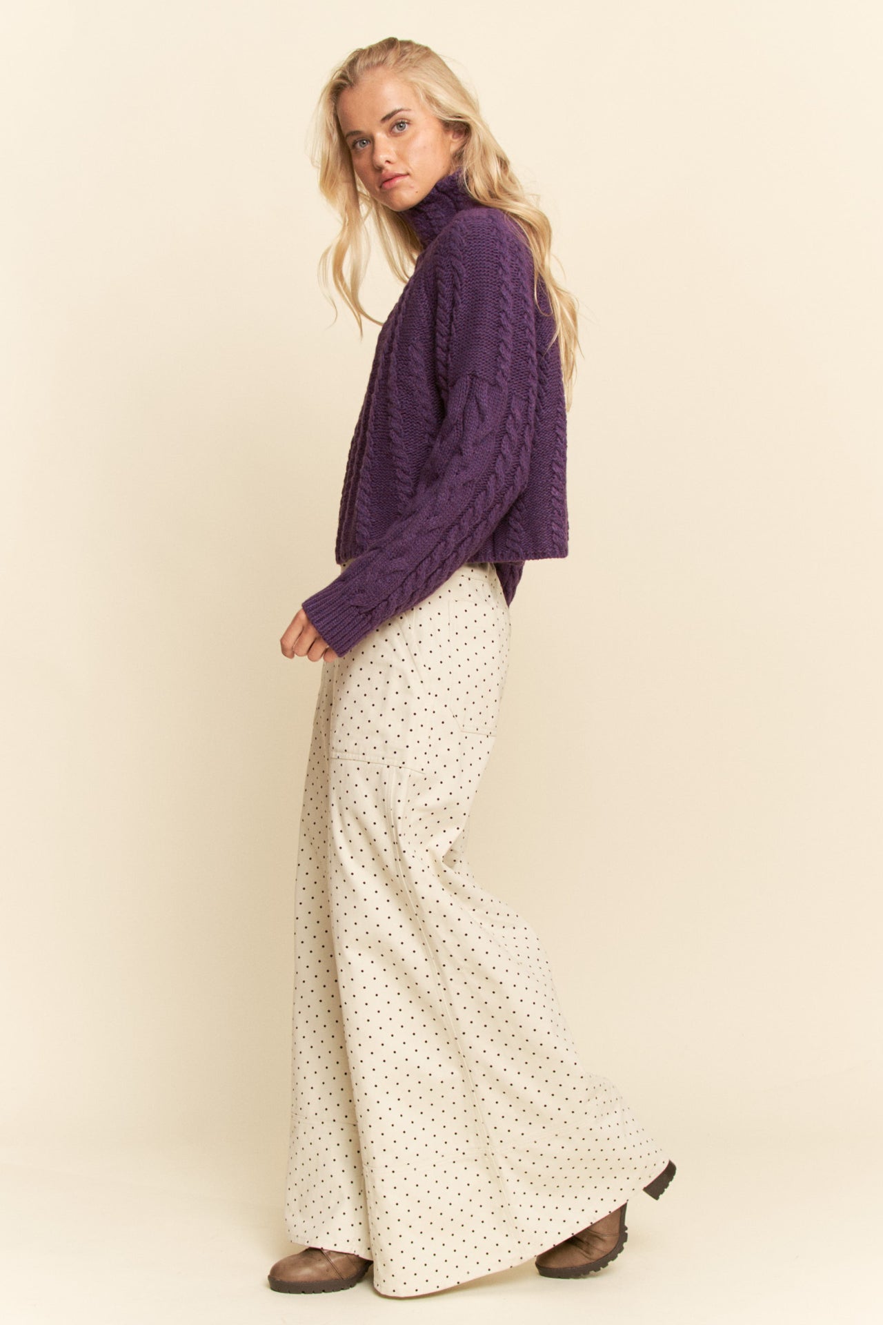 Navy polka dot on cream wide leg pants by Davi&Dani product image 3.