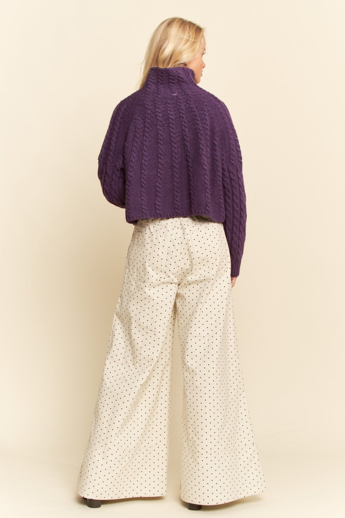 Navy polka dot on cream wide leg pants by Davi&Dani product image 4.