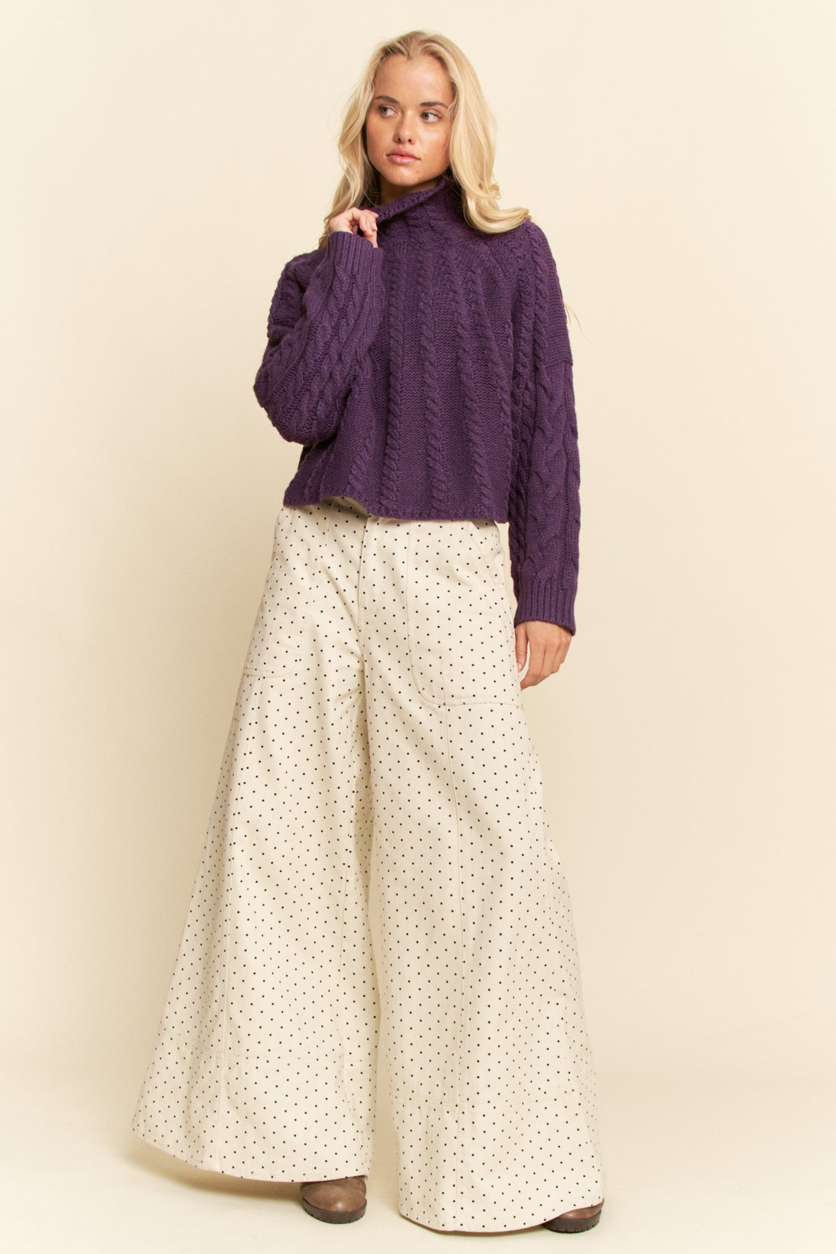 Navy polka dot on cream wide leg pants by Davi&Dani product image 5.