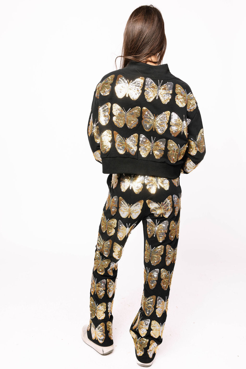 Queen of Sparkles Gold Sequin Butterfly Mockneck Sweatshirt