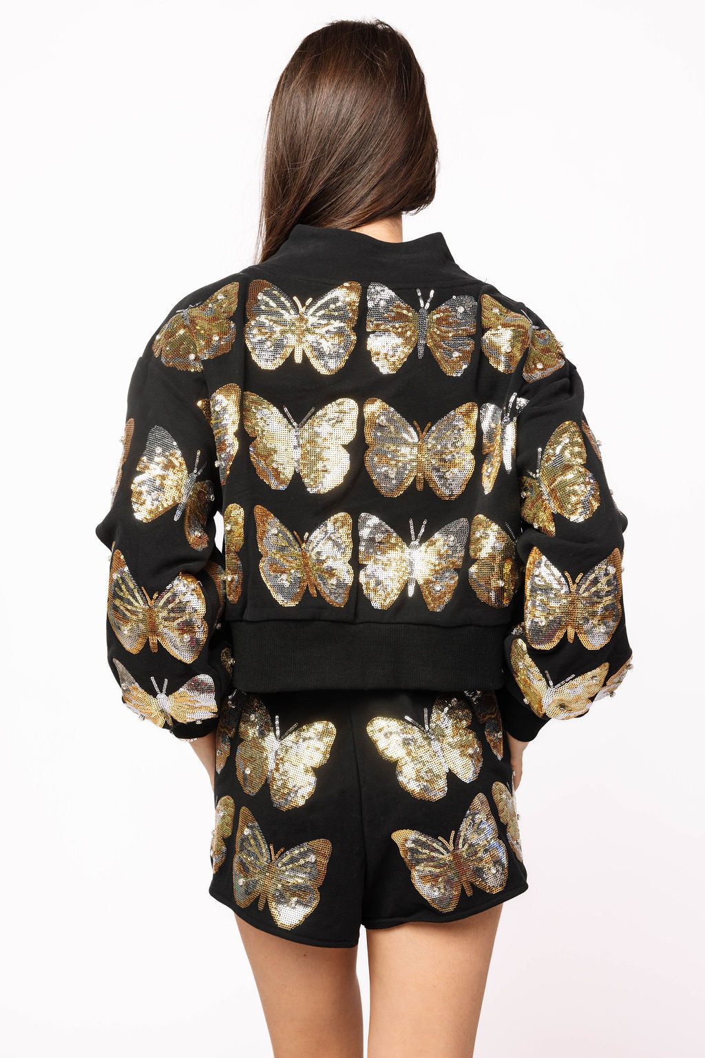 Queen of Sparkles Gold Sequin Butterfly Mockneck Sweatshirt