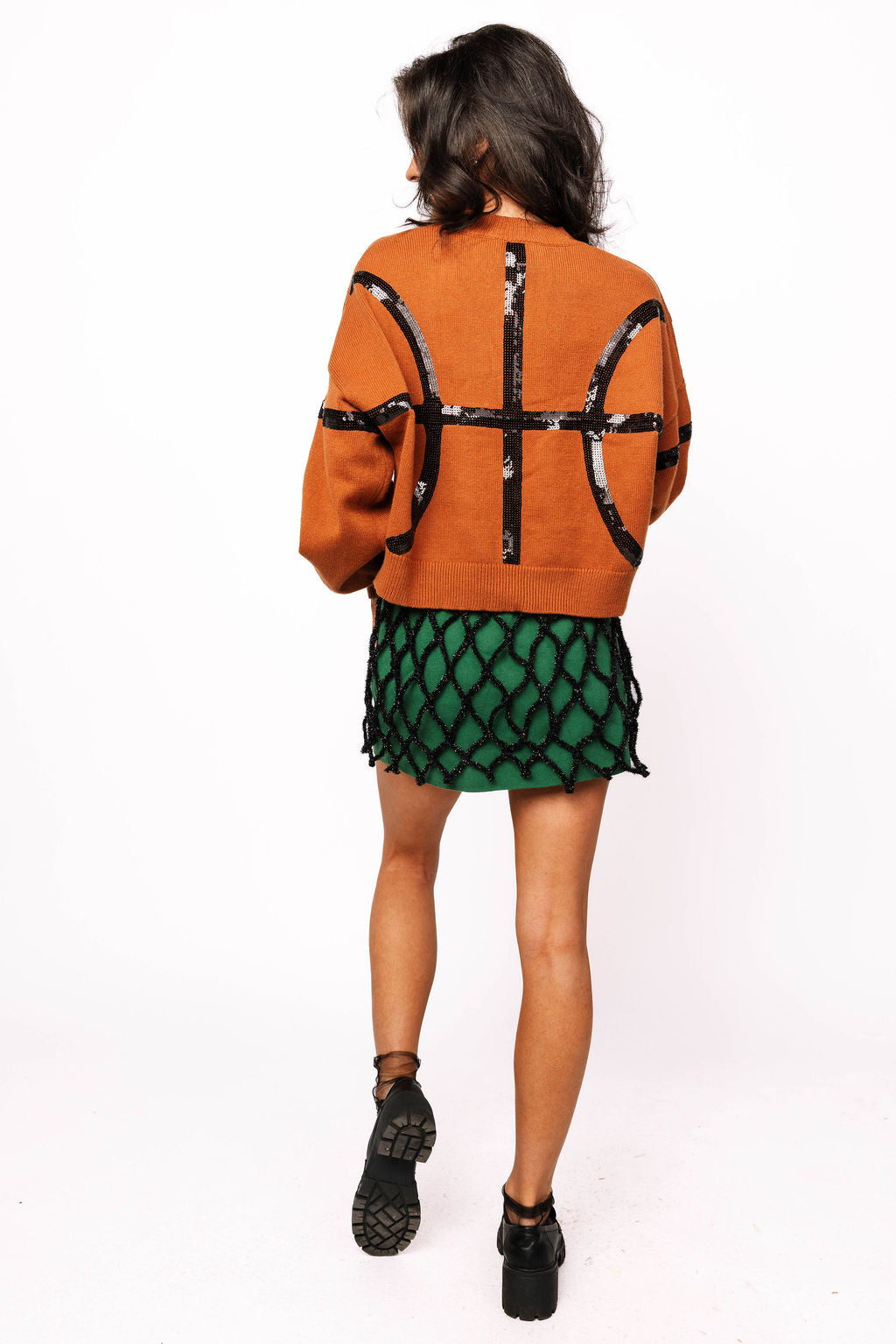 Queen of Sparkles Orange & Black Basketball Sweater