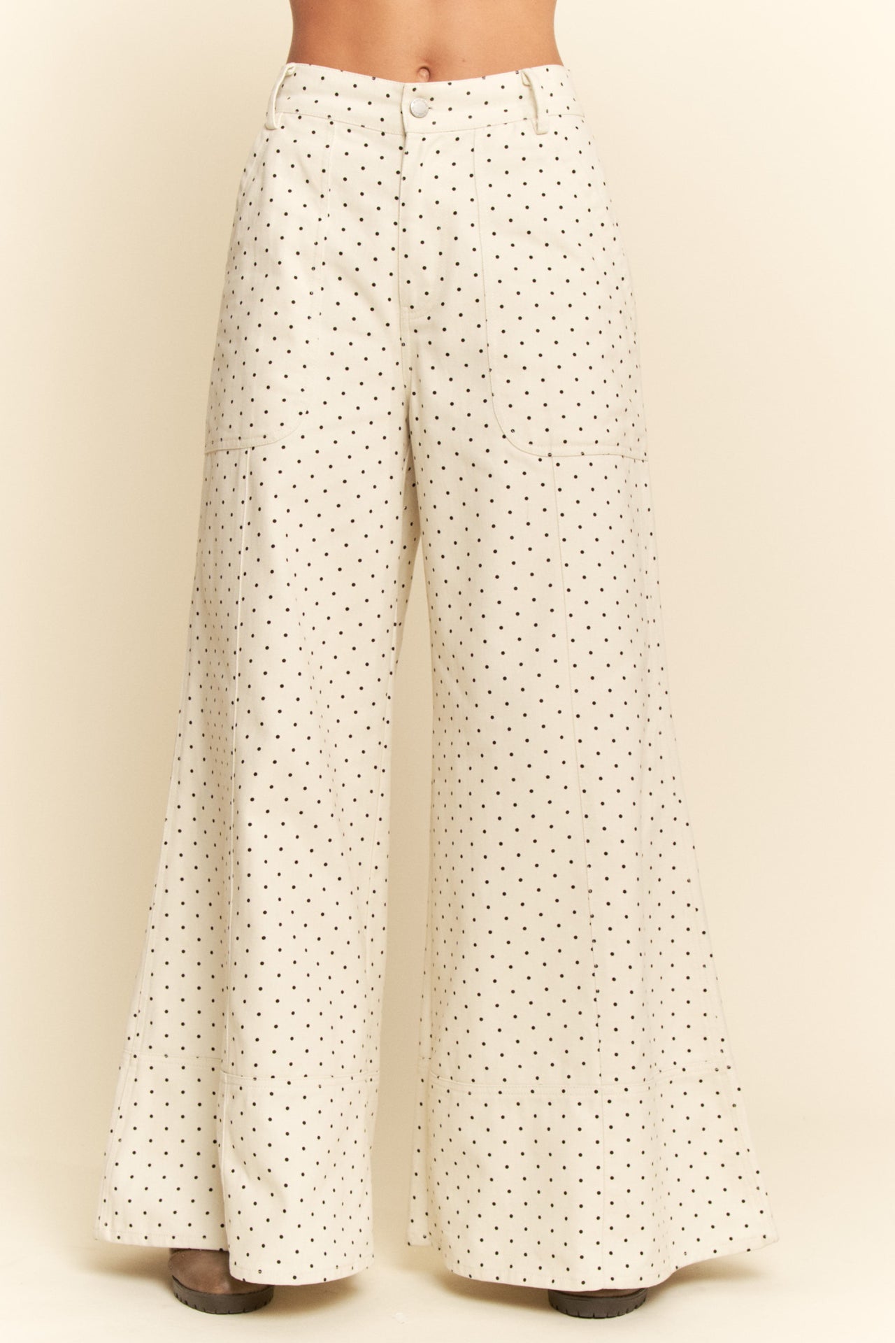 Navy Polka Dot on Cream Wide Leg Pants