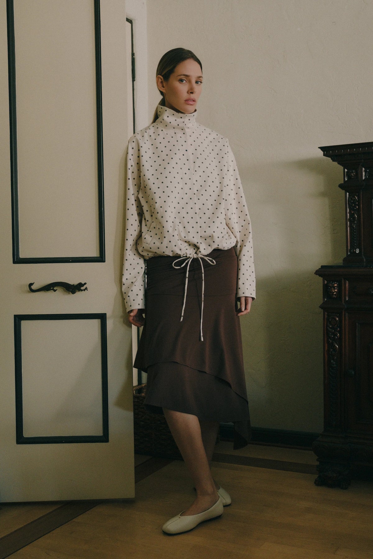 Polka Dot Turtleneck Bomber Jacket by Mod Ref - Leopard Grove product image 05