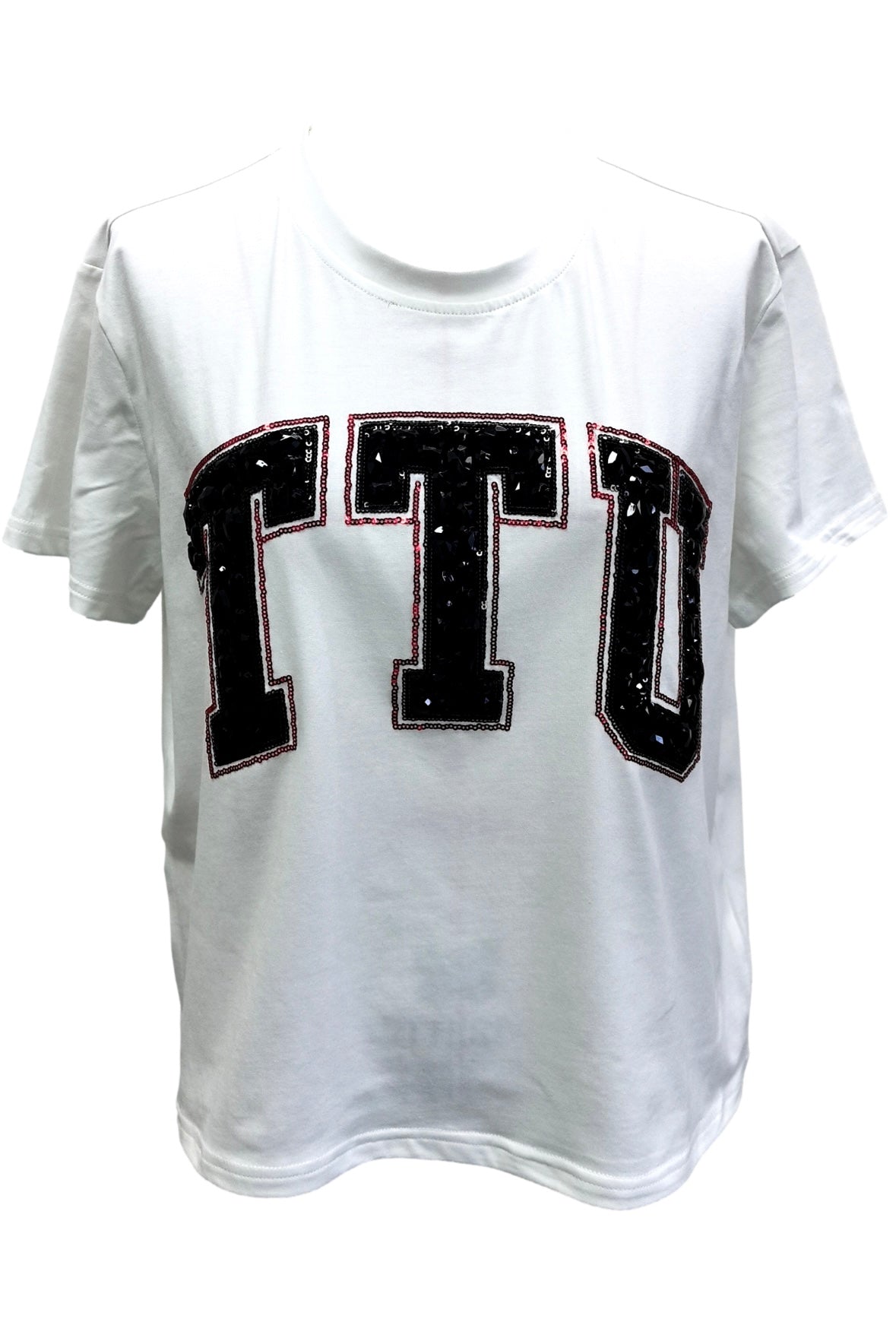 Queen of Sparkles Licensed Texas Tech Jeweled Letter Tee, product image 1.