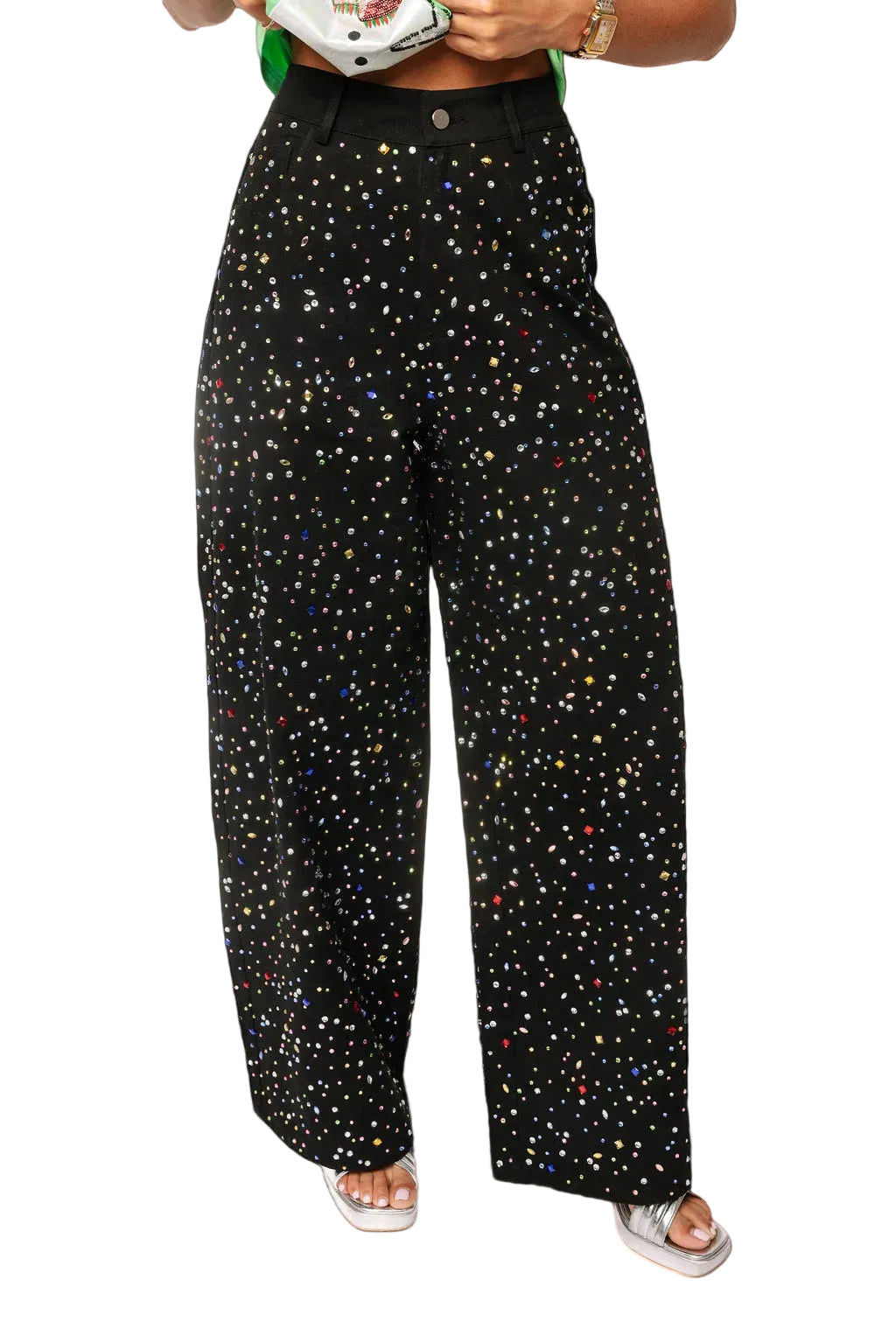 Queen of Sparkles Black Multi Rhinestone Jeans with multicolored rhinestone embelishments