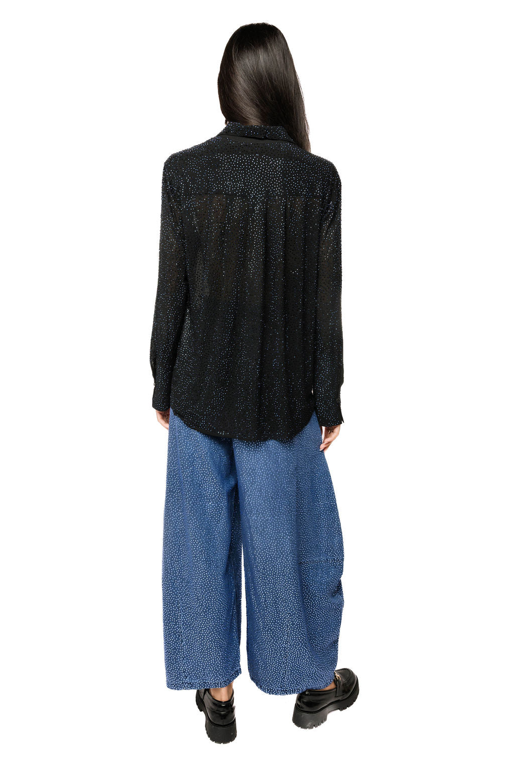 Queen of Sparkles Black Rhinestone Button Up Top - Leopard Grove product image 01