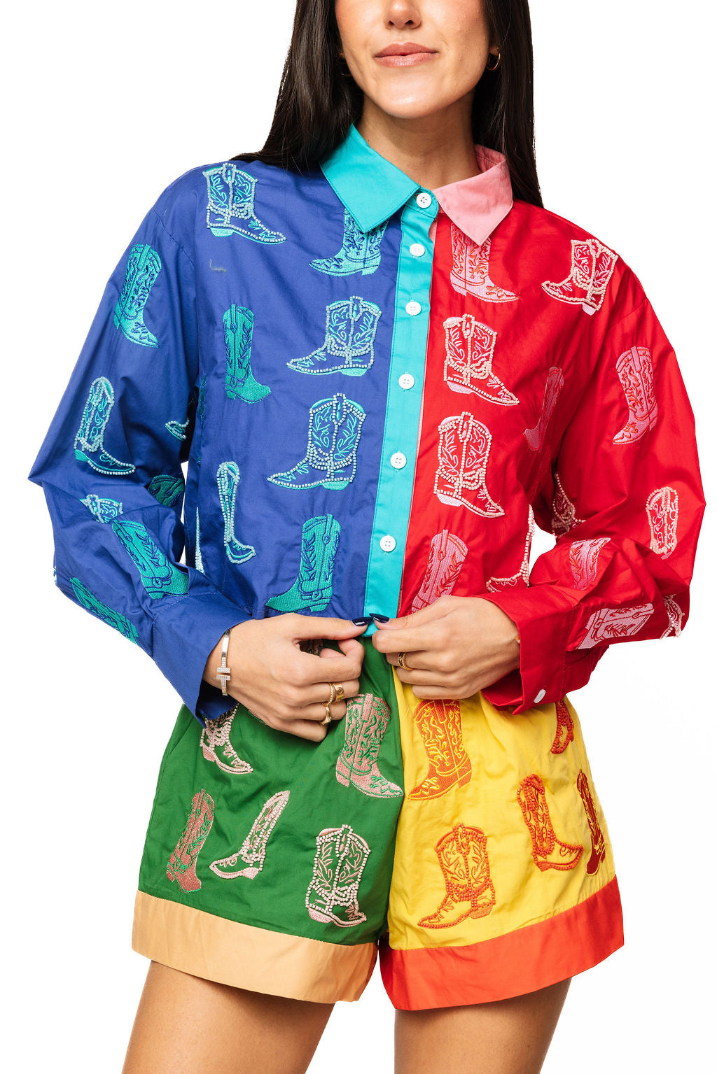 Queen of Sparkles colorblock cotton boot button-up long sleeve product image 2.