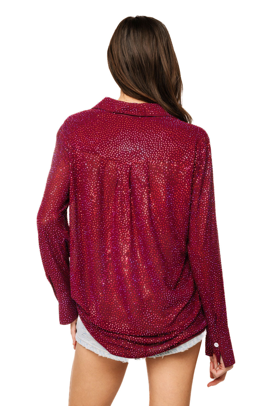 Queen of Sparkles Maroon Rhinestone Button Up Top - Leopard Grove product image 02
