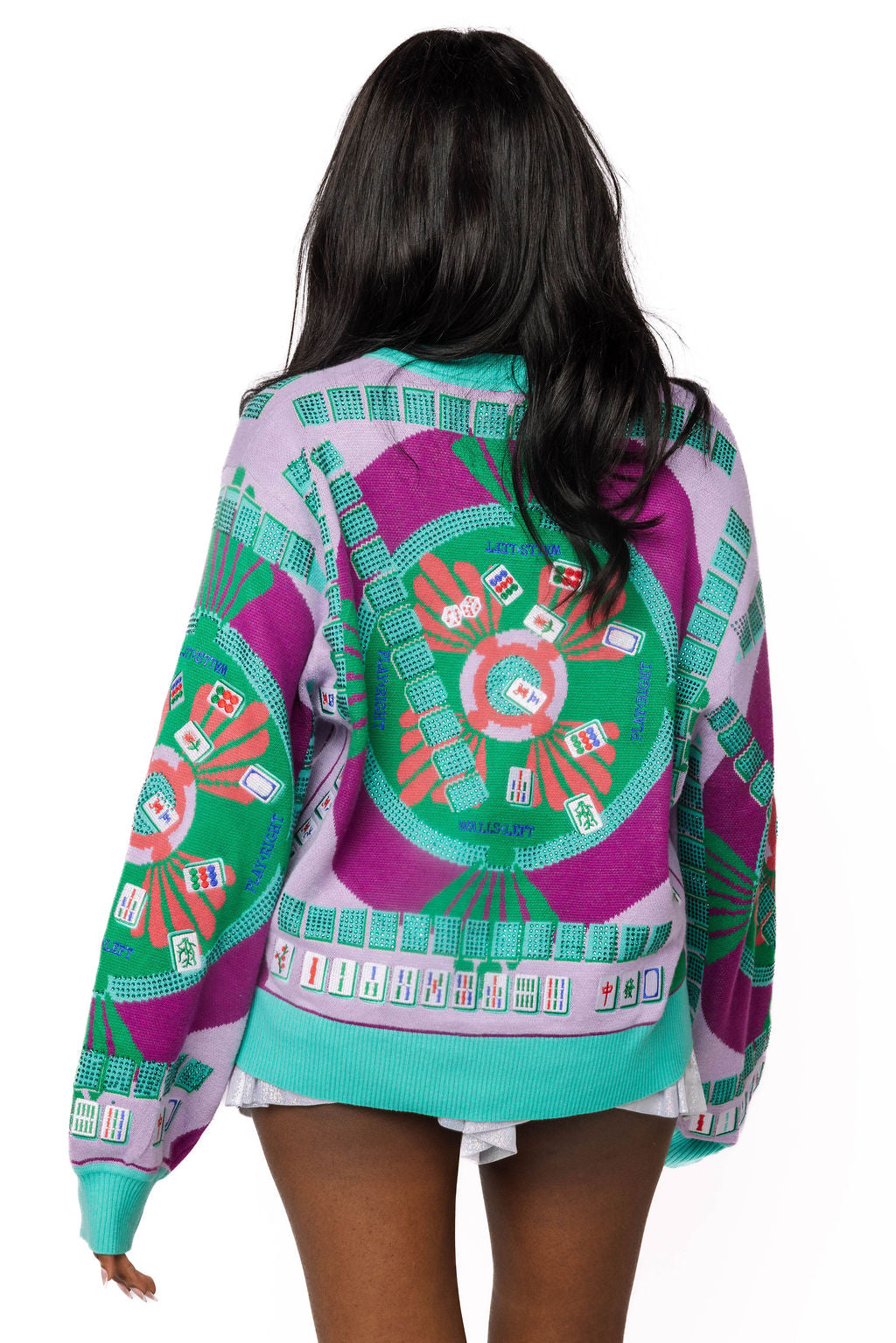 Queen of Sparkles Multi Mahjong Button Up Cardigan - colorful sequin cardigan product image 01