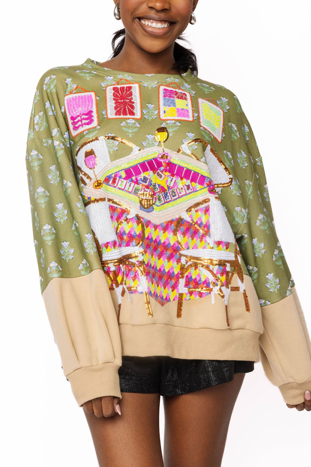 Queen of Sparkls Mahjong Table & Chairs Sweatshirt by Queen of Sparkles - Leopard Grove product image 02