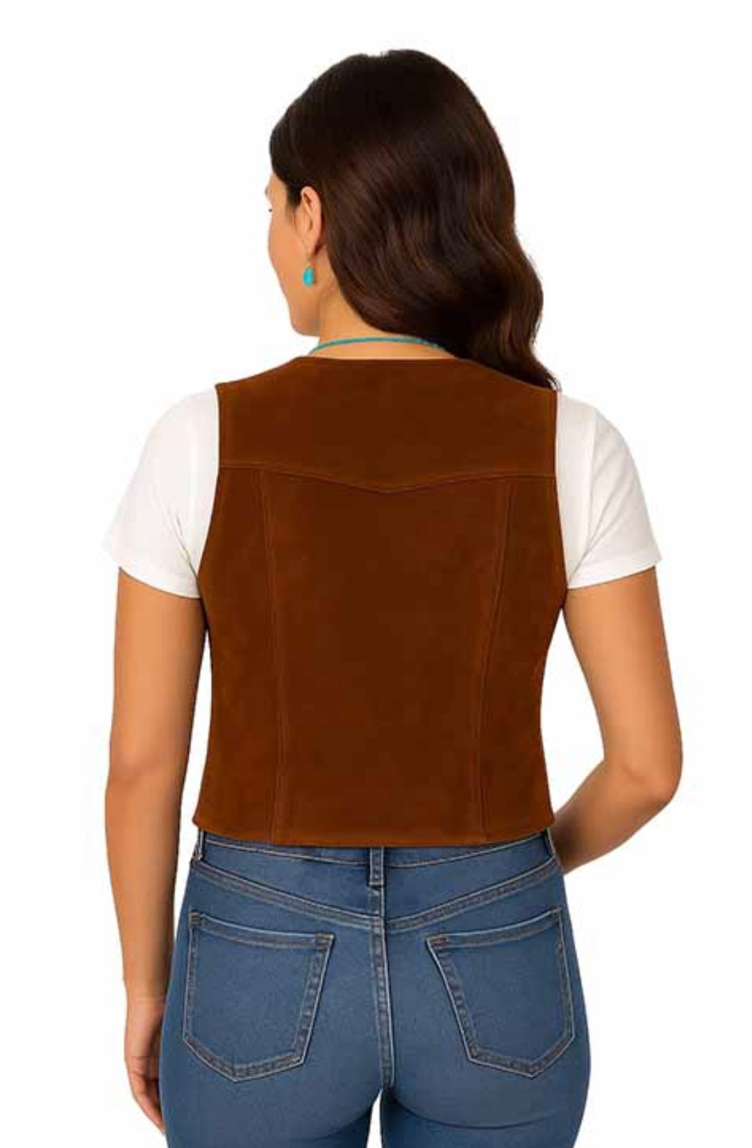 Scully brown suede leather vest back view product image.
