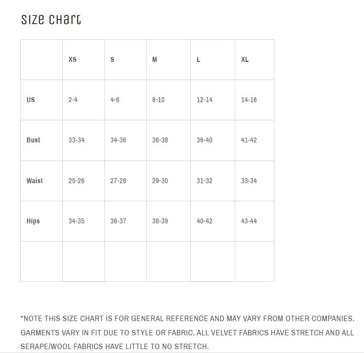 Size Chart for Silverado Apparel sizes extra small, small, medium, large, and extra large