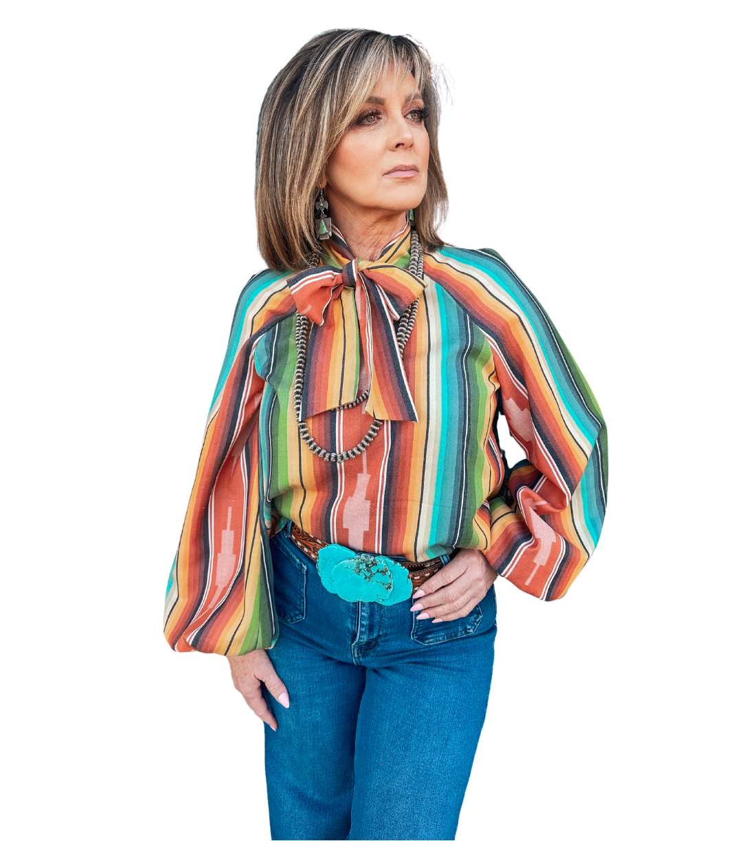Silverado Apparel Elise Tie Blouse Zaragoza Serape by Silverado Apparel & Home - Leopard Grove product image 01
