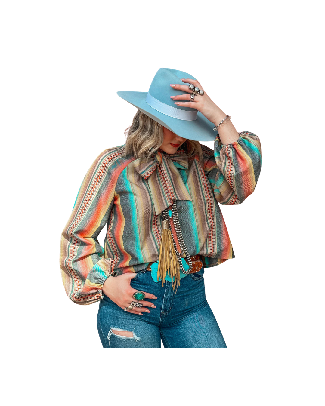 Silverado Apparel Elise Tie Blouse Artesia Serape by Silverado Apparel & Home - western serape blouse product image 02
