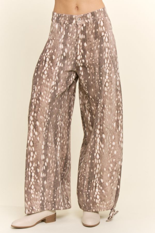 Taupe Fawn Spot Corduroy Wide-Leg Pants with Tie Hems