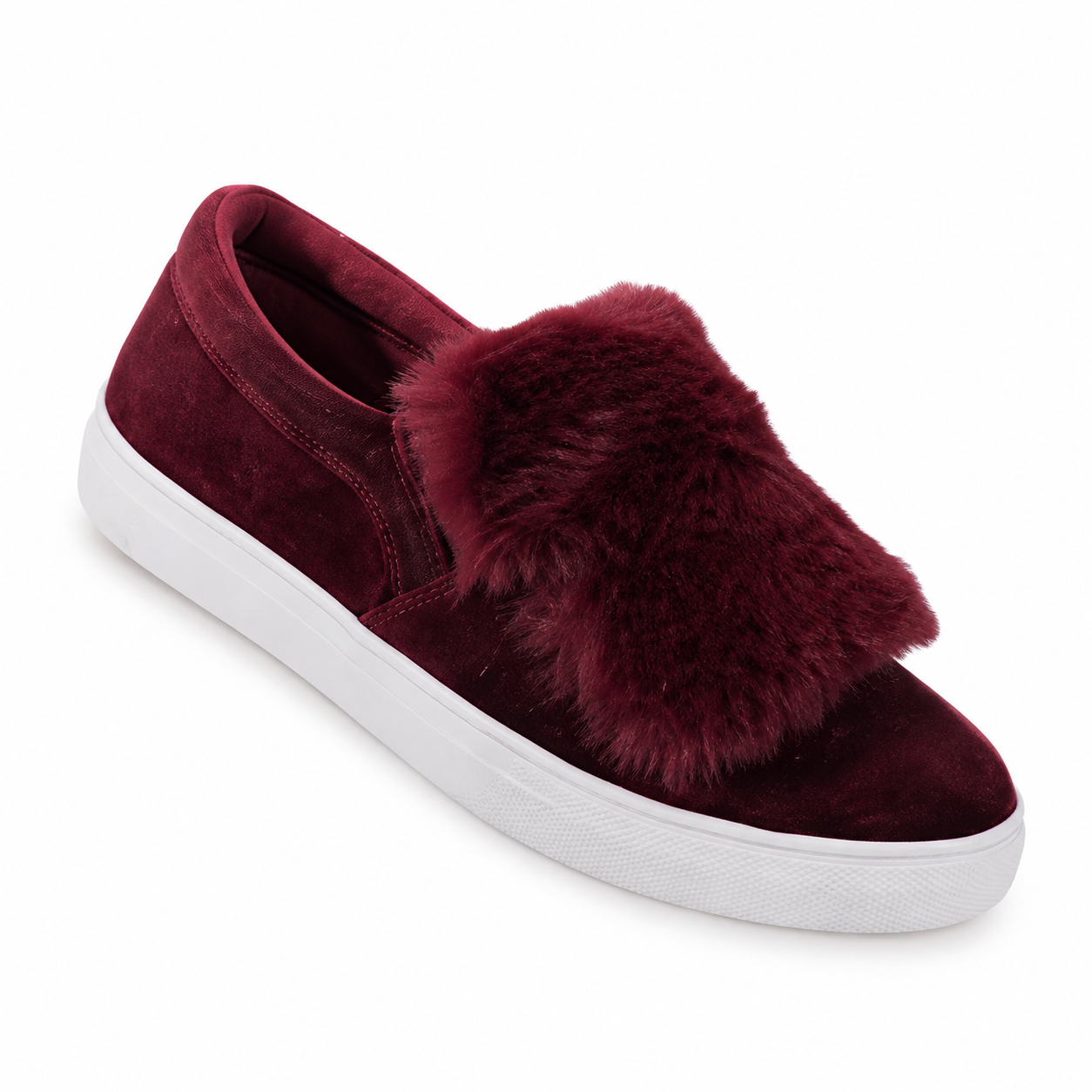 Tia Furry Flat Velvet Slip On Tennis Shoe In Bordeaux Burgundy