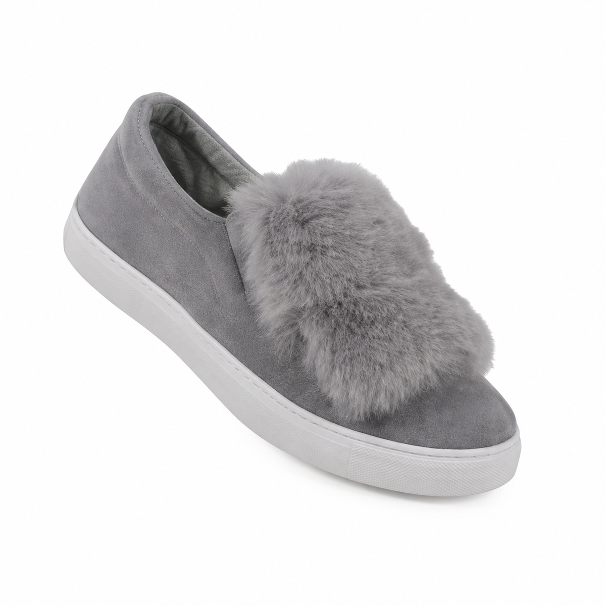 Tia Furry Flat Velvet Slip On Tennis Shoe In Gray