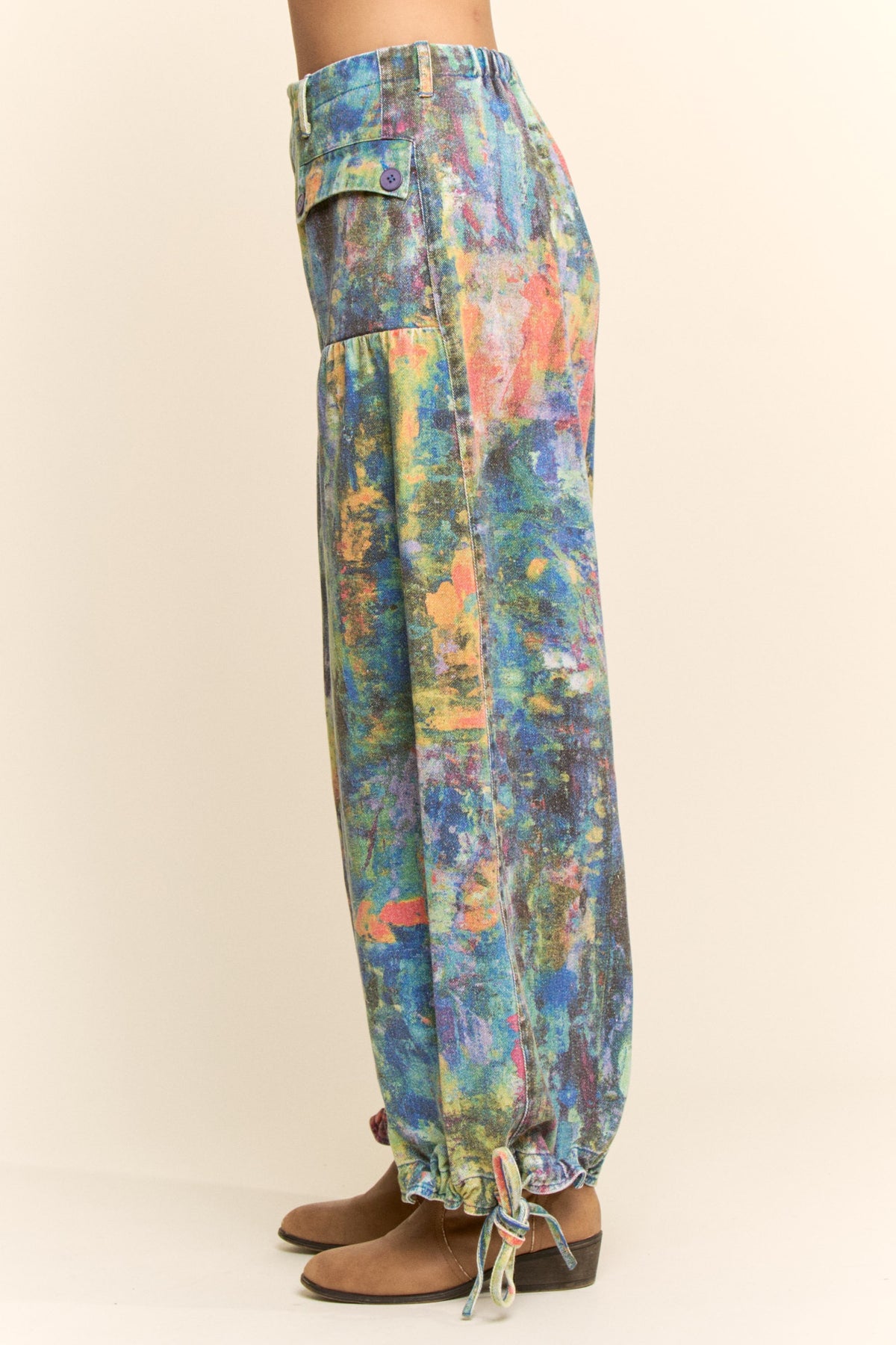 Tie Dyed Print Denim Wide-Leg Pants Lime Green Cobalt by Davi&Dani - Leopard Grove product image 03