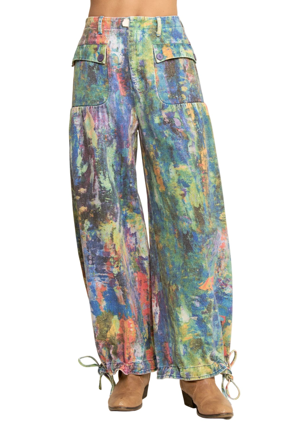 Tie Dyed Print Denim Wide-Leg Pants Lime Green Cobalt by Davi&Dani - Leopard Grove product image 04