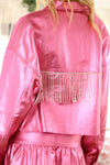 Metallic Pink Rhinestone Fringe Jacket