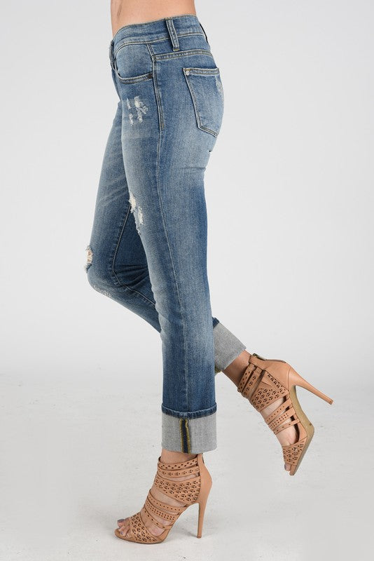 Judy Blue Bootyfull Distressed Cuffed Straight Leg Jeans (Plus Size)