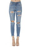 women girlfriend destroyed distressed ripped high waisted stretch denim jean 