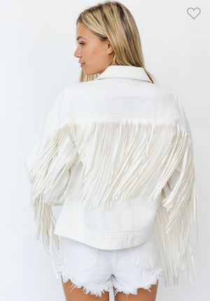 Jacket - White Denim Fringe