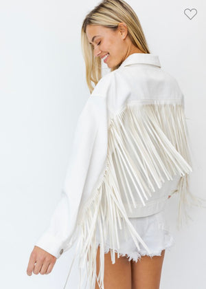Jacket - White Denim Fringe