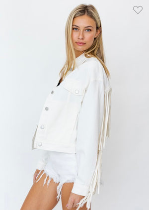 Jacket - White Denim Fringe