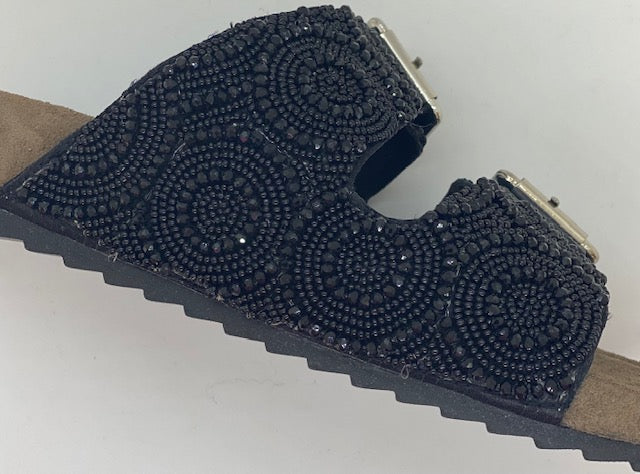 Crystal Embellished Slide Sandal In Black