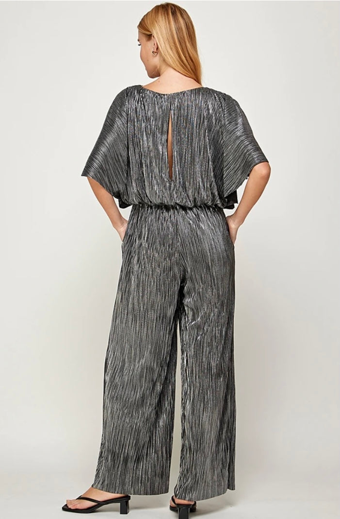 Metallic Pleats Jump Suit - Black and Silver by See and Be Seen