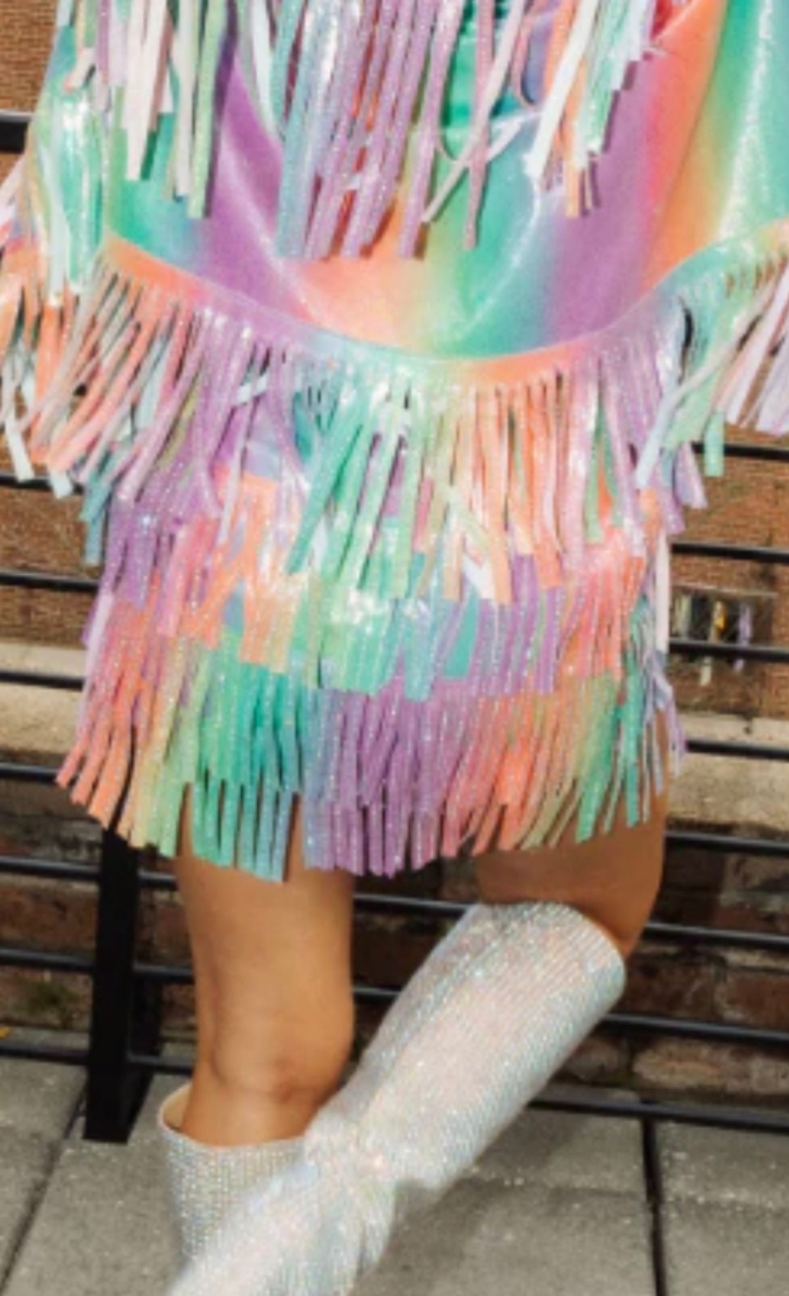 Queen of Sparkles Rainbow Leather Fringe Belt Skirt
