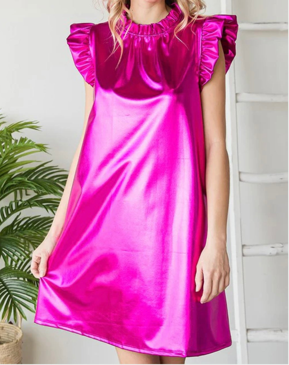 Metallic Pleather Dress - Pink