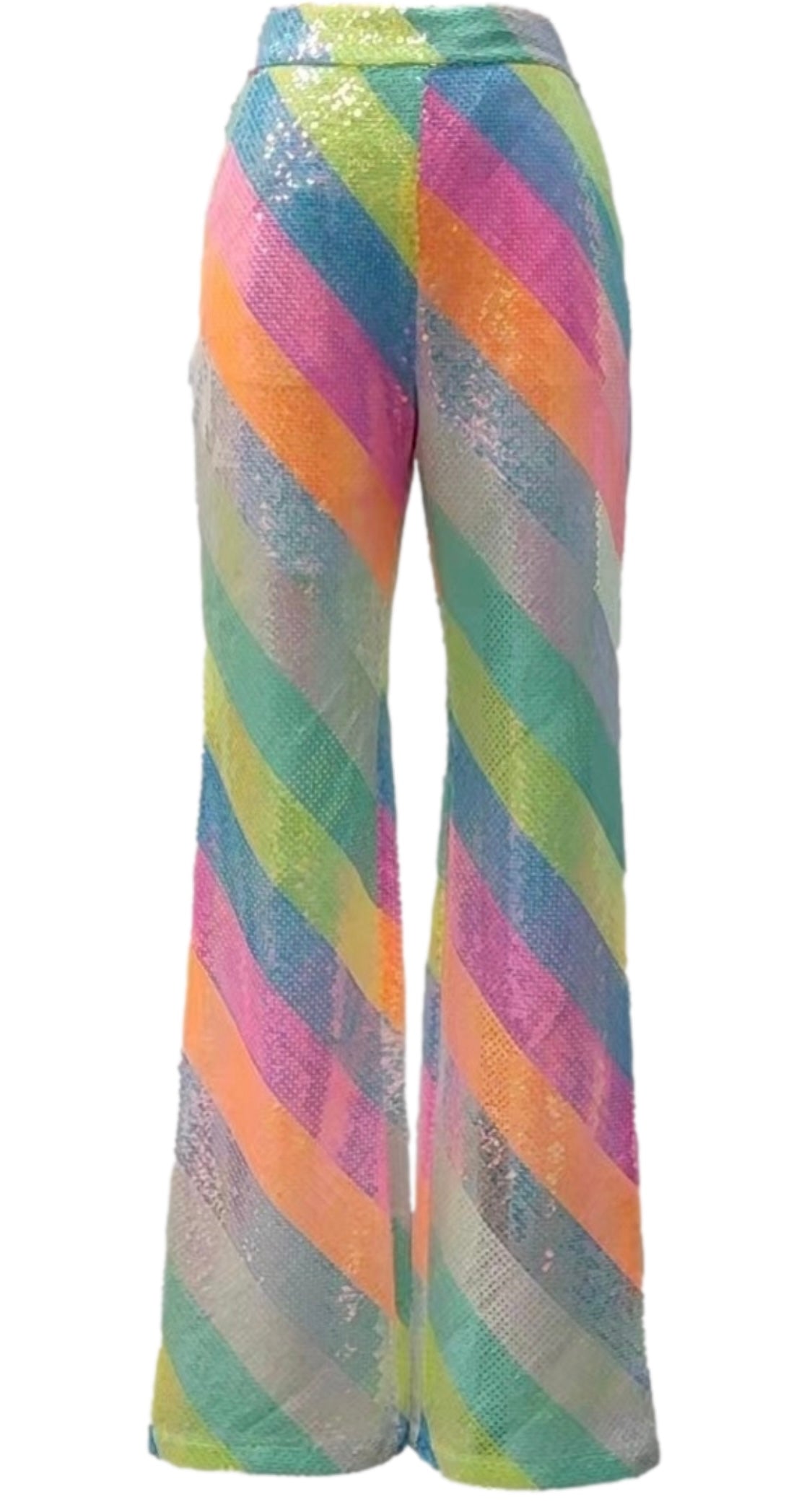Queen of Sparkles Rainbow Stripe Diagonal Pants
