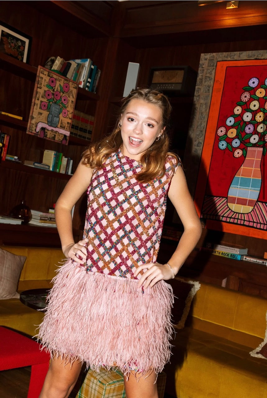 Queen of Sparkles Light Pink Diamond Feather Dress