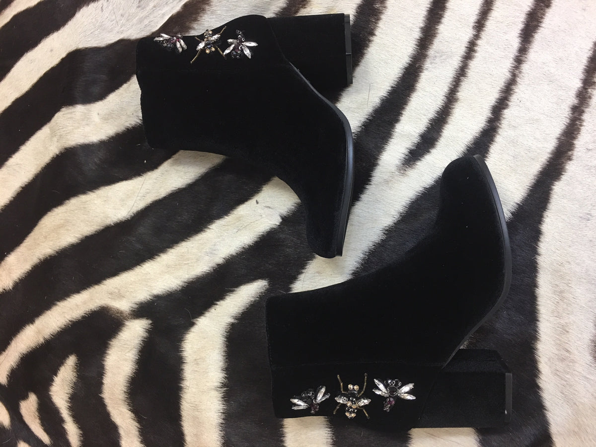 Killer Insects Velvet Bootie With Crystal Rhinestone Embellishment by OS Let's See Style