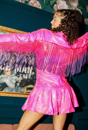 Queen of Sparkles Pink Sequin Fringe Back Dress