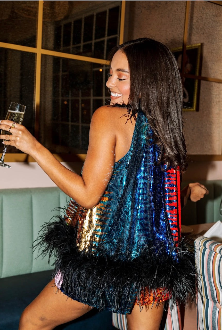 Queen of Sparkles Diagonal Feather Tank