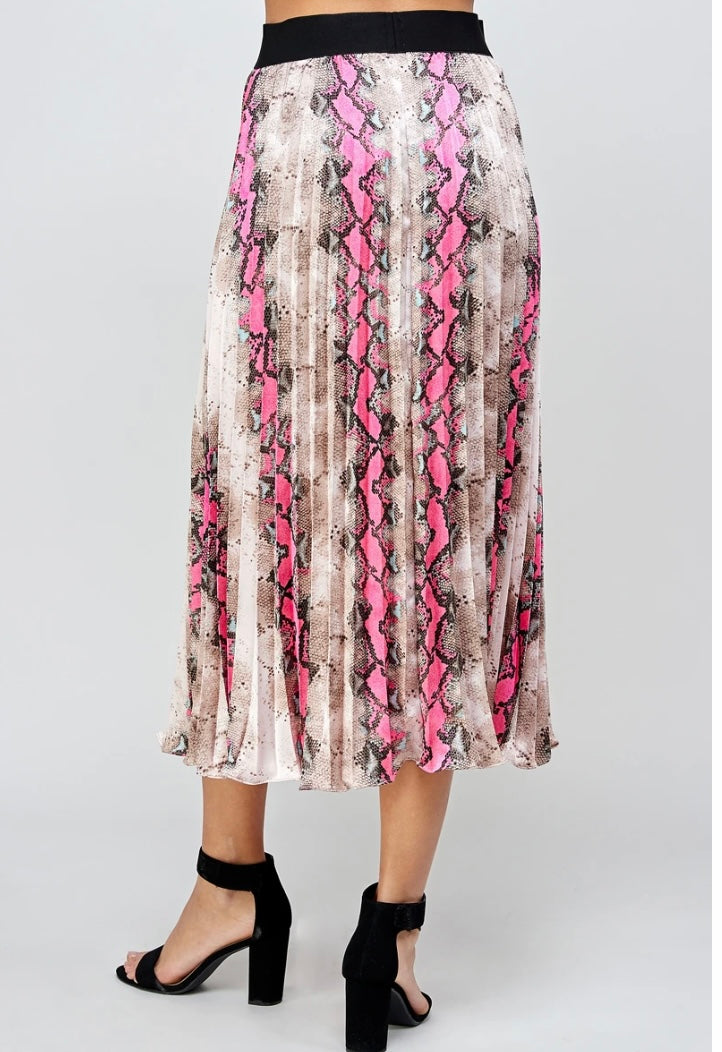Animal Print Pleats Midi Skirt - Hot Pink by See and Be Seen