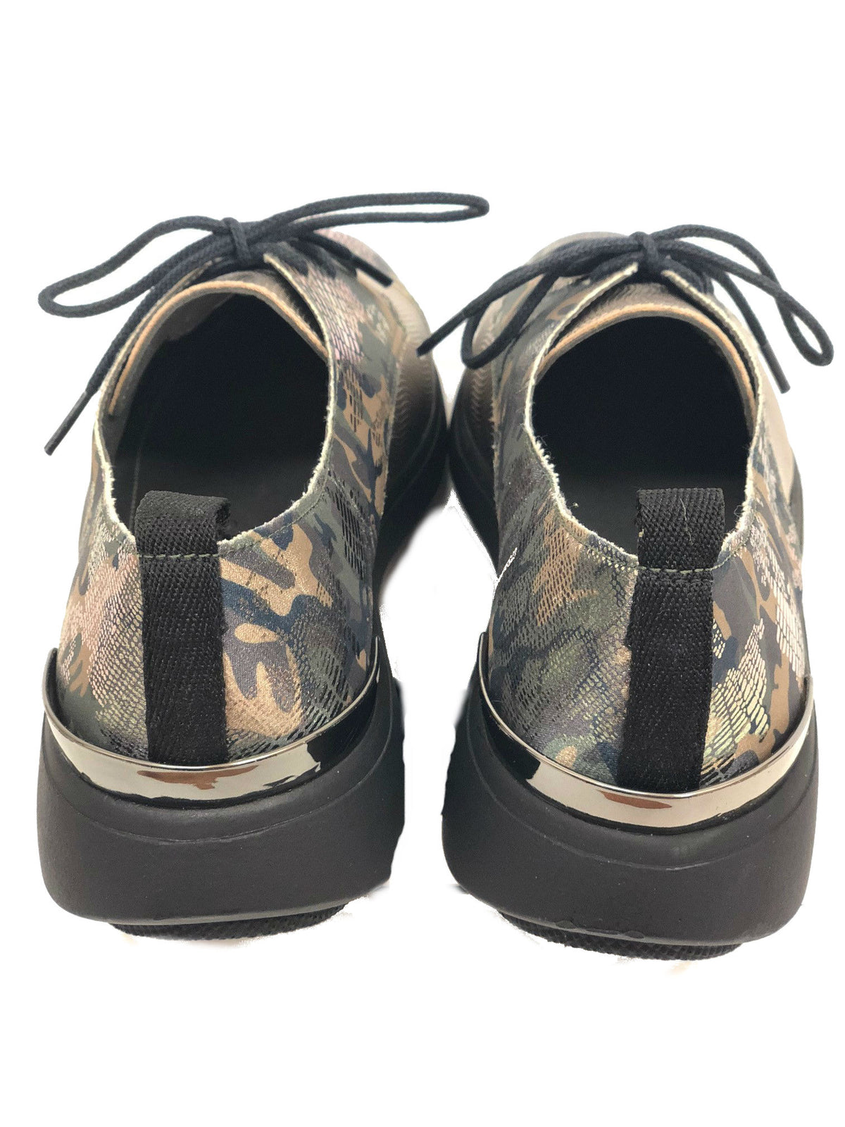 women camo metallic leather tie flat casual tennis comfort