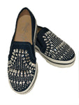 denim slip on shoe with rhinestones and comfort insole flat boat shoe casual shoes with rhinestones