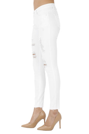 womens white jean distressed destroyed skinny stretch jean