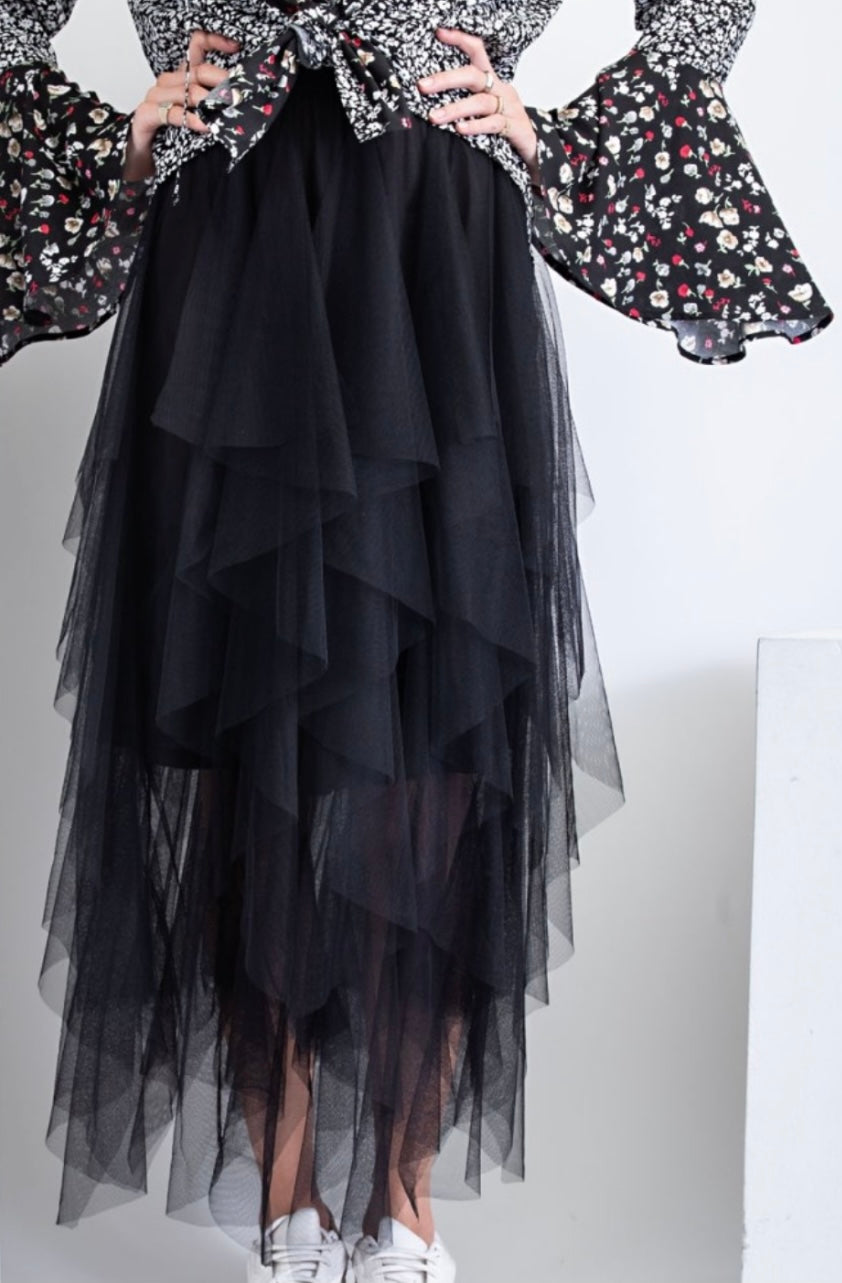 Mesh Ballerina Maxi Skirt - Black