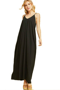 women maxi black knit pockets adjustable straps v neck flowy flattering