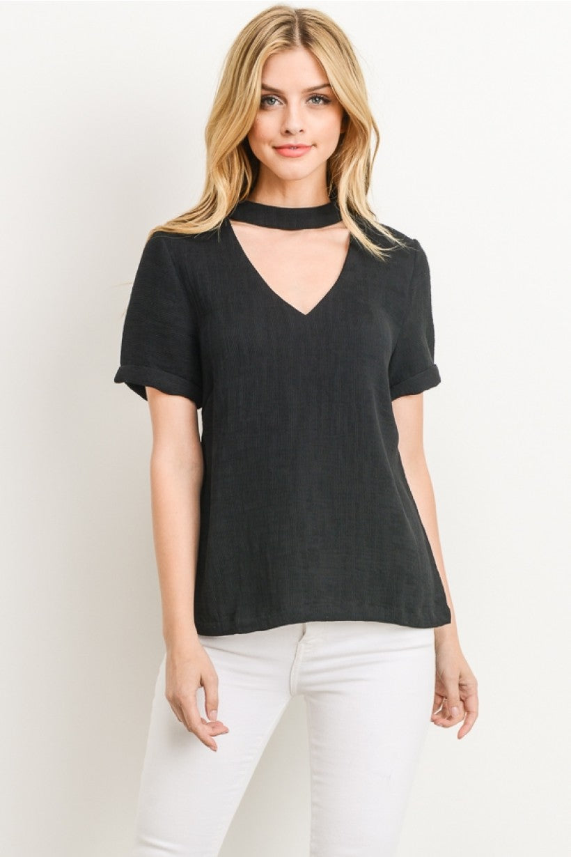 Top - Sweet and Sassy Choker Blouse in Black